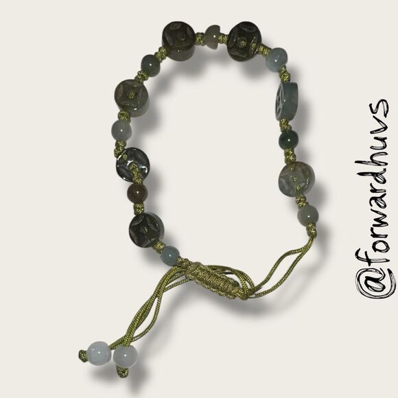 Jade Engraved Beads Beaded Bracelet with Adjustable Cord - Picture 3 of 7